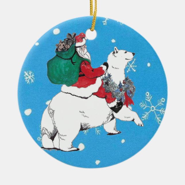 Christmas Santa Claus Polar Bear Tree Ornament (Front)