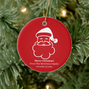 Christmas  Santa Claus red white custom name date Ceramic Tree Decoration