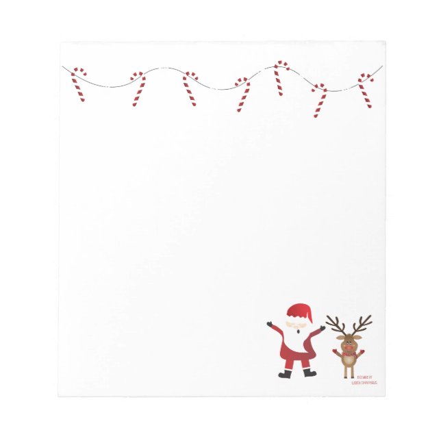 Christmas Santa Claus Reindeer Candy Canes Notepad (Front)