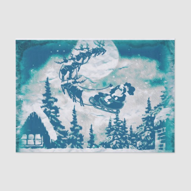 Christmas Santa Claus Reindeer Landscape Tissue Paper (Front)