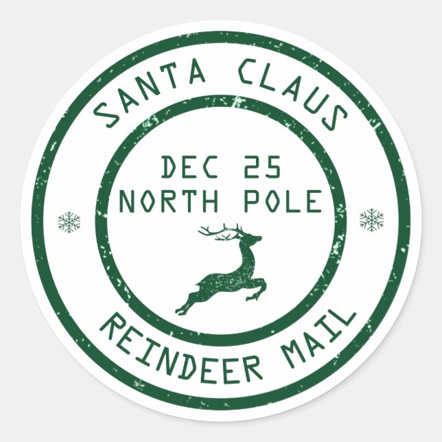 Christmas Santa Claus Reindeer Mail Sticker (Front)