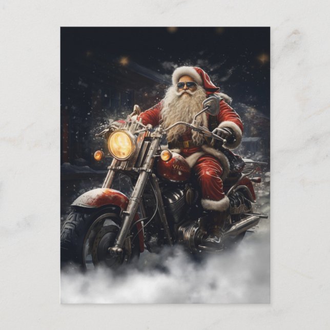 Christmas Santa Claus riding a motorcycle Postcard (Front)