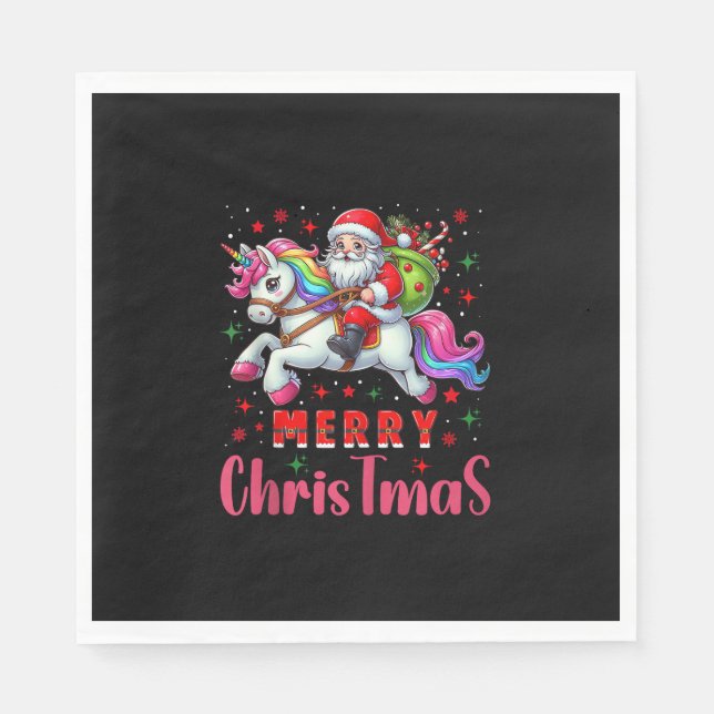 Christmas Santa Claus Riding a Unicorn Tank Top Napkin (Front)