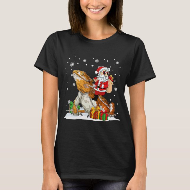 Christmas Santa Claus Riding Bearded Dragon Xmas H T-Shirt (Front)