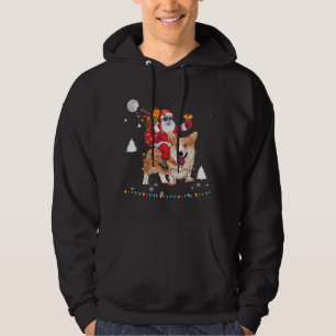 Christmas Santa Claus Riding Corgi Dog Lights Xmas Hoodie