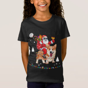 Christmas Santa Claus Riding Corgi Dog Lights Xmas T-Shirt