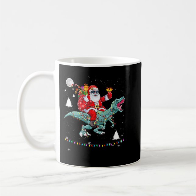 Christmas Santa Claus Riding Dinosaur Lights Xmas  Coffee Mug (Left)
