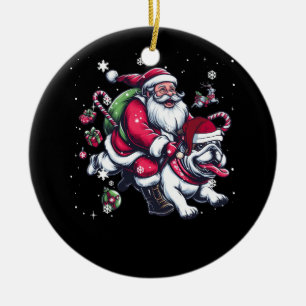 Christmas Santa Claus Riding English Bulldog Xmas Ceramic Tree Decoration