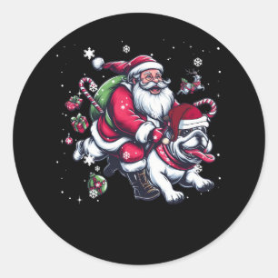 Christmas Santa Claus Riding English Bulldog Xmas Classic Round Sticker