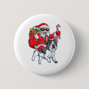 Christmas Santa Claus Riding French Bulldog Xmas B 6 Cm Round Badge