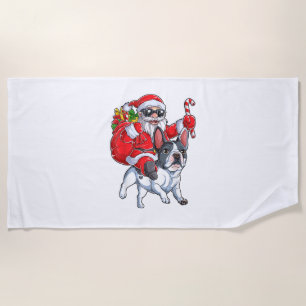 Christmas Santa Claus Riding French Bulldog Xmas B Beach Towel