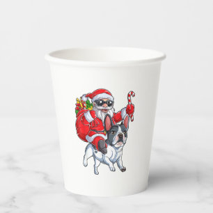 Christmas Santa Claus Riding French Bulldog Xmas B Paper Cups