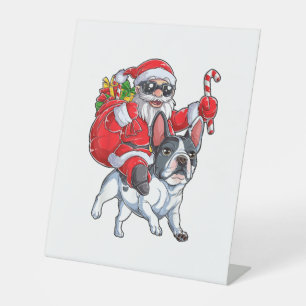 Christmas Santa Claus Riding French Bulldog Xmas B Pedestal Sign