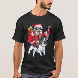 Christmas Santa Claus Riding French Bulldog Xmas B T-Shirt