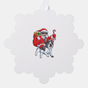 Christmas Santa Claus Riding French Bulldog Xmas B Tree Decoration Card