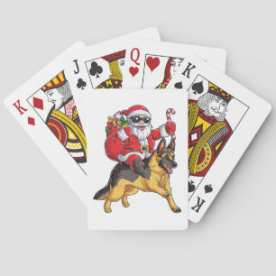 Christmas Santa Claus Riding German Shepherd Xmas  Playing Cards