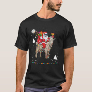 Christmas Santa Claus Riding Goat Lights Xmas Holi T-Shirt