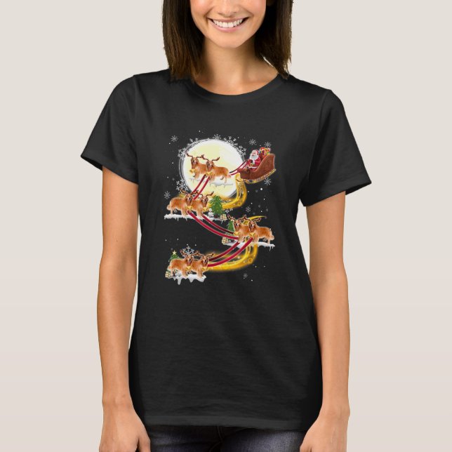 Christmas Santa Claus Riding Golden Retriever Dogs T-Shirt (Front)