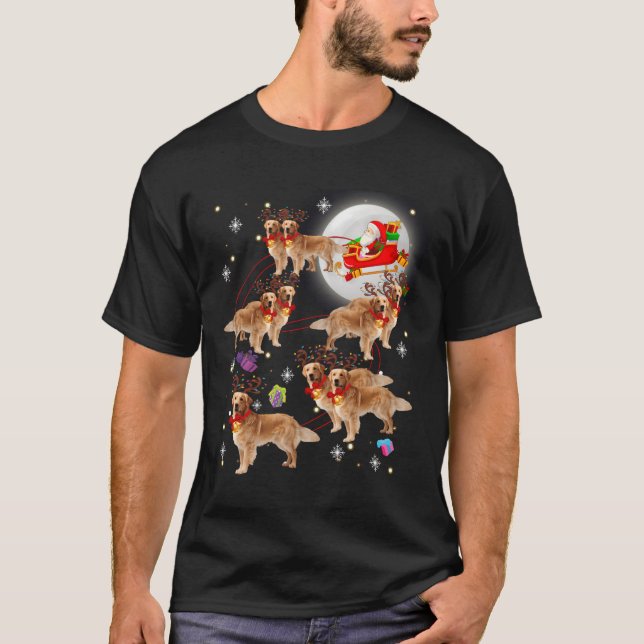 Christmas Santa Claus Riding Golden Retriever Xmas T-Shirt (Front)