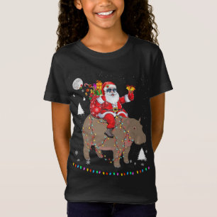 Christmas Santa Claus Riding Hippo Lights Xmas Hol T-Shirt