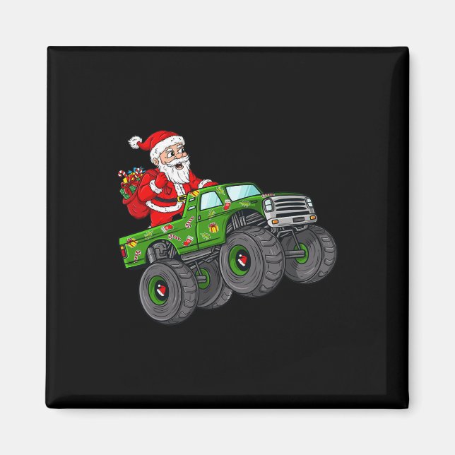 Christmas Santa Claus Riding In Monster Truck Boys Magnet (Front)
