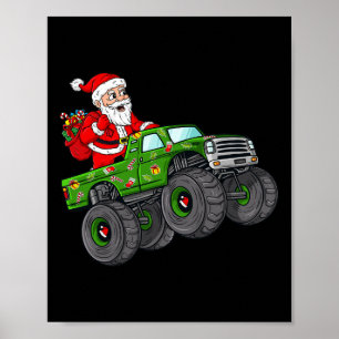 Christmas Santa Claus Riding In Monster Truck Boys Poster
