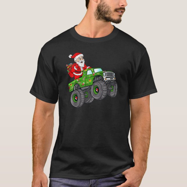 Christmas Santa Claus Riding In Monster Truck Boys T-Shirt (Front)