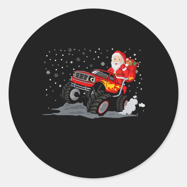 Christmas Santa Claus Riding In Truck Boys Classic Round Sticker (Front)