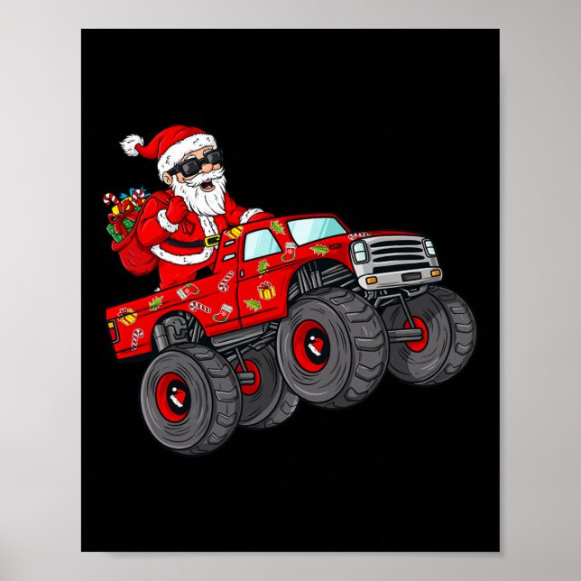 Christmas Santa Claus Riding Monster Truck Boys Ki Poster (Front)