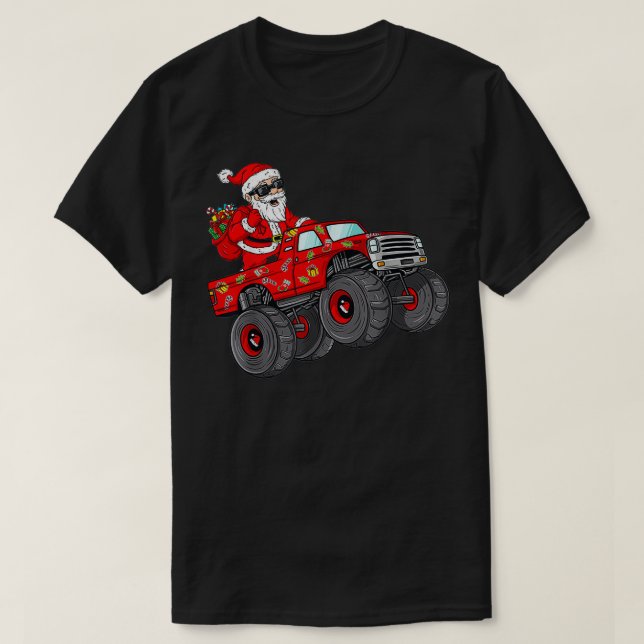 Christmas Santa Claus Riding Monster Truck Boys Ki T-Shirt (Design Front)