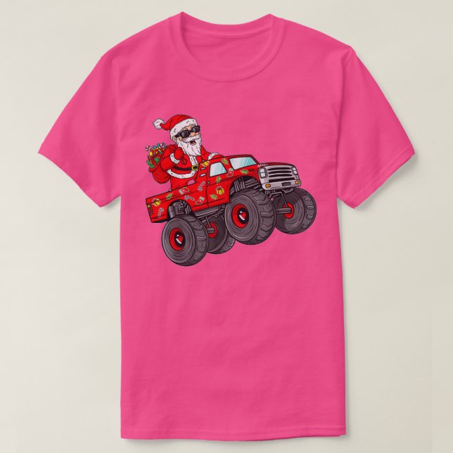 Christmas Santa Claus Riding Monster Truck Boys Ki T-Shirt (Design Front)