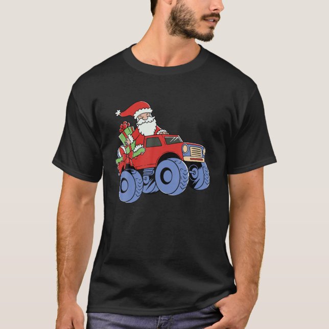 Christmas Santa Claus Riding Monster Truck Boys Ki T-Shirt (Front)