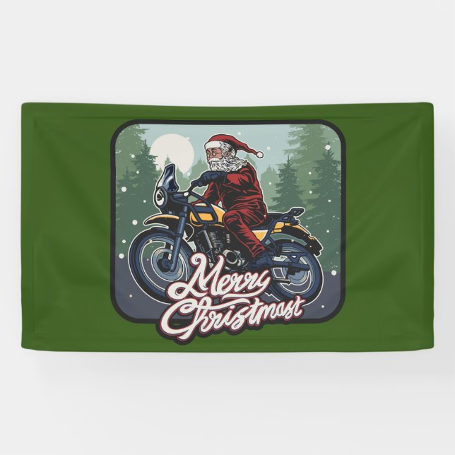 Christmas Santa Claus Riding Motorcycle Banner (Horizontal)