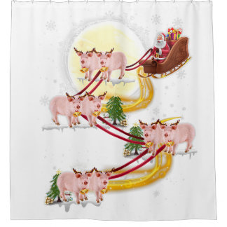 christmas santa claus riding pig  kids boys girls  shower curtain