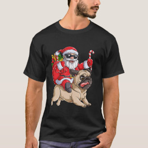 Christmas Santa Claus Riding Pug Xmas Boys Girls P T-Shirt