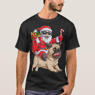 Christmas Santa Claus Riding Pug Xmas Boys Girls P T-Shirt