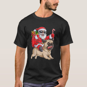 Christmas Santa Claus Riding Pug Xmas Boys Girls T-Shirt
