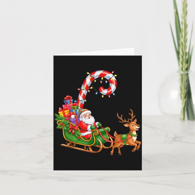 Christmas Santa Claus Riding Reindeer Lights Men W Card (Front)