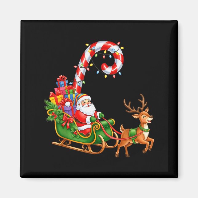 Christmas Santa Claus Riding Reindeer Lights Men W Magnet (Front)