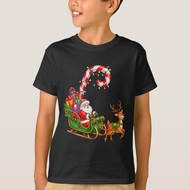 Christmas Santa Claus Riding Reindeer Lights Men W T-Shirt (Front)