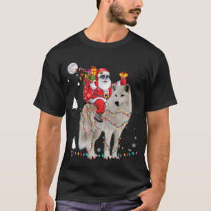 Christmas Santa Claus Riding Samoyed Lights Xmas H T-Shirt
