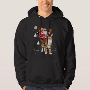 Christmas Santa Claus Riding Tiger Cat Lights Xmas Hoodie