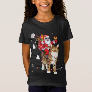 Christmas Santa Claus Riding Tiger Cat Lights Xmas T-Shirt