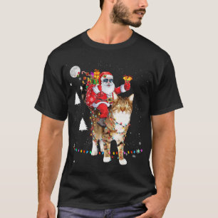 Christmas Santa Claus Riding Tiger Cat Lights Xmas T-Shirt