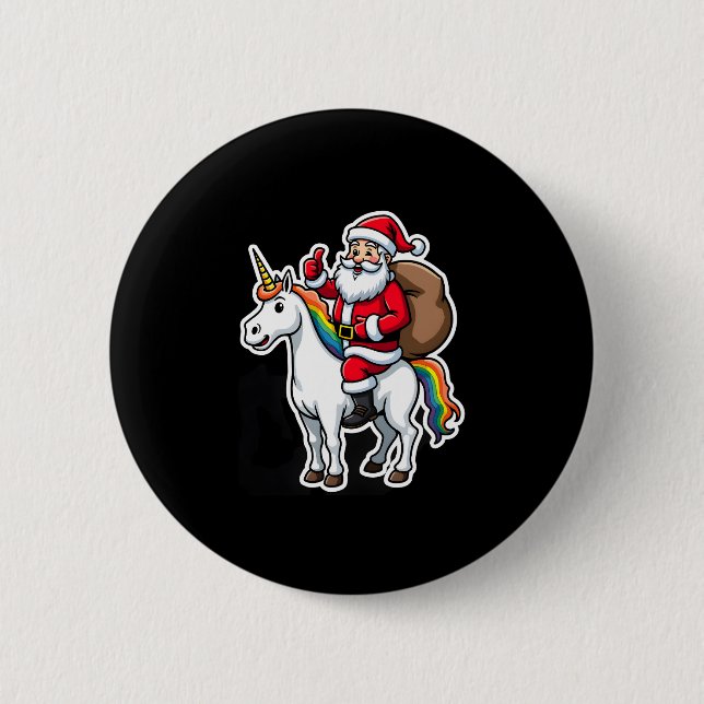 Christmas Santa Claus Riding Unicorn - Xmas Girls  6 Cm Round Badge (Front)