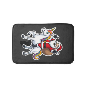 Christmas Santa Claus Riding Unicorn - Xmas Girls Bath Mat