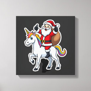 Christmas Santa Claus Riding Unicorn - Xmas Girls Canvas Print