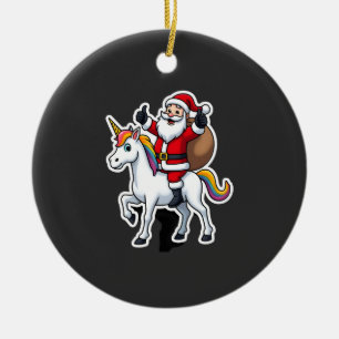 Christmas Santa Claus Riding Unicorn - Xmas Girls Ceramic Tree Decoration
