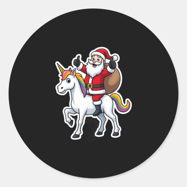 Christmas Santa Claus Riding Unicorn - Xmas Girls  Classic Round Sticker (Front)