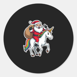 Christmas Santa Claus Riding Unicorn - Xmas Girls  Classic Round Sticker